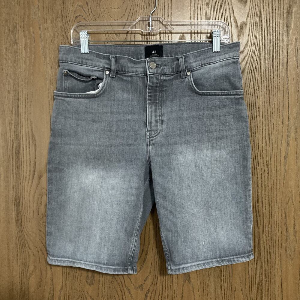 H&M Shorts Men's Slim Fit Gray Denim/Jean Size 31 Cotton/Poly/Spandex Blend
